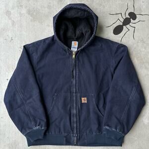 Vintage Y2K Carhartt J130 MDT blue hooded work wear jacket